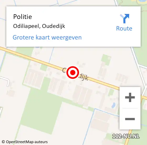 Locatie op kaart van de 112 melding: Politie Odiliapeel, Oudedijk op 4 december 2014 14:55