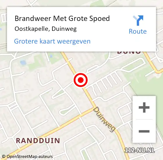 Locatie op kaart van de 112 melding: Brandweer Met Grote Spoed Naar Oostkapelle, Duinweg op 4 december 2014 15:45