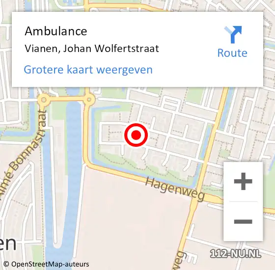 Locatie op kaart van de 112 melding: Ambulance Vianen, Johan Wolfertstraat op 4 december 2014 16:03