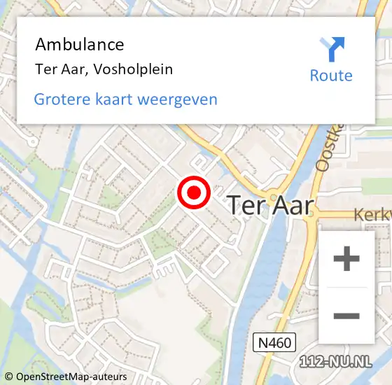 Locatie op kaart van de 112 melding: Ambulance Ter Aar, Vosholplein op 4 december 2014 16:20