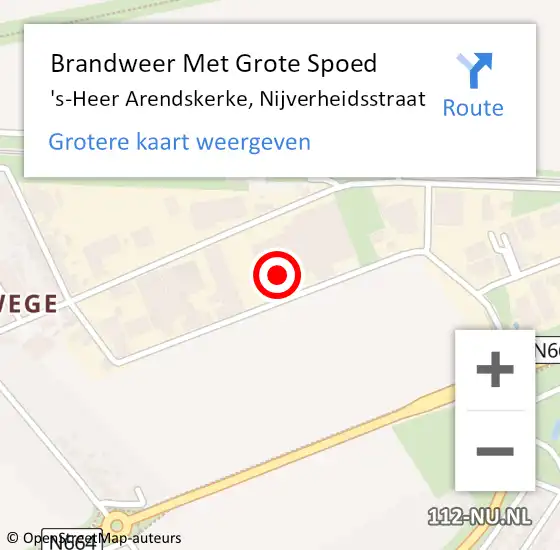 Locatie op kaart van de 112 melding: Brandweer Met Grote Spoed Naar 's-Heer Arendskerke, Nijverheidsstraat op 4 december 2014 16:42