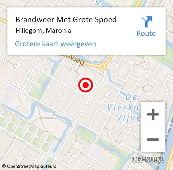 Locatie op kaart van de 112 melding: Brandweer Met Grote Spoed Naar Hillegom, Maronia op 4 december 2014 18:16