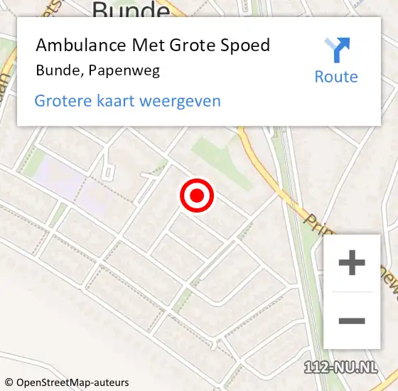 Locatie op kaart van de 112 melding: Ambulance Met Grote Spoed Naar Bunde, Papenweg op 4 december 2014 18:22