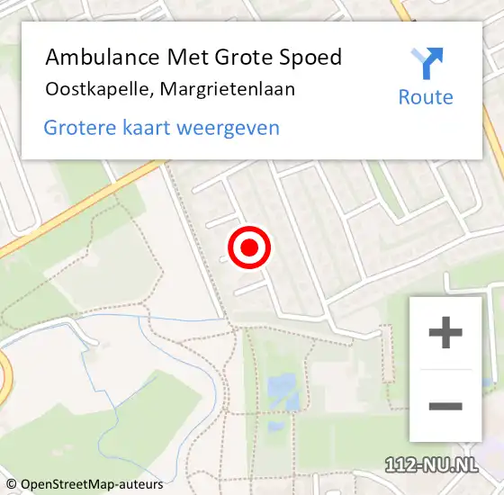 Locatie op kaart van de 112 melding: Ambulance Met Grote Spoed Naar Oostkapelle, Margrietenlaan op 4 december 2014 19:41