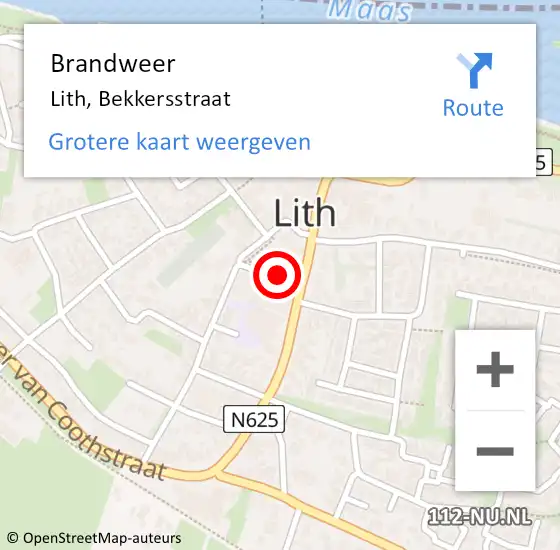 Locatie op kaart van de 112 melding: Brandweer Lith, Bekkersstraat op 4 december 2014 20:20