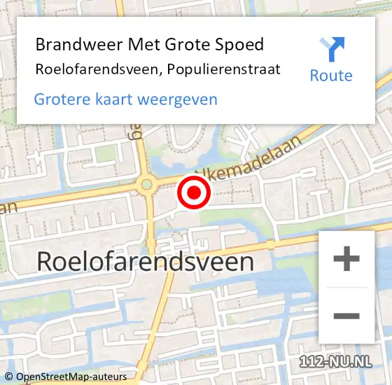 Locatie op kaart van de 112 melding: Brandweer Met Grote Spoed Naar Roelofarendsveen, Populierenstraat op 4 december 2014 21:26