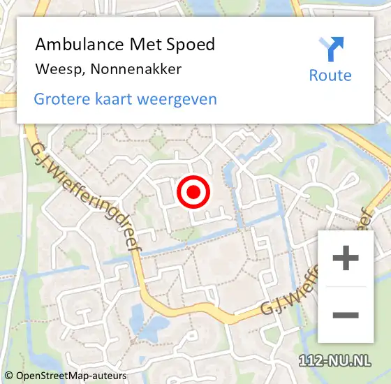 Locatie op kaart van de 112 melding: Ambulance Met Spoed Naar Weesp, Nonnenakker op 4 december 2014 22:44