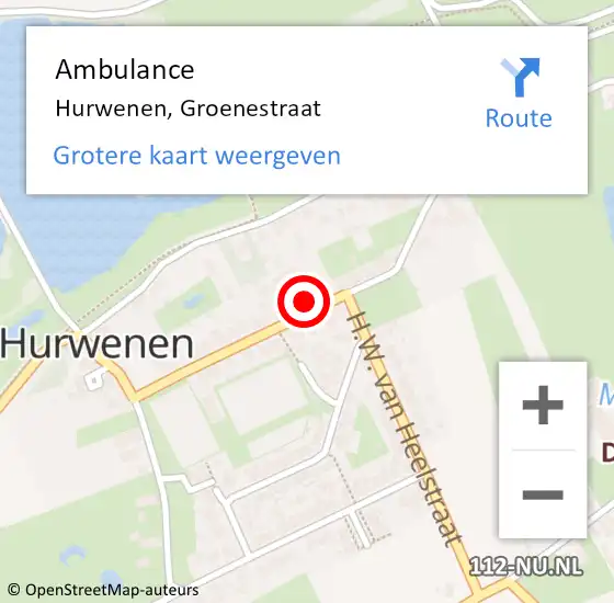 Locatie op kaart van de 112 melding: Ambulance Hurwenen, Groenestraat op 4 december 2014 23:57