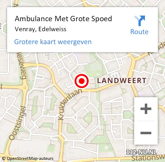 Locatie op kaart van de 112 melding: Ambulance Met Grote Spoed Naar Venray, Edelweiss op 5 december 2014 01:29