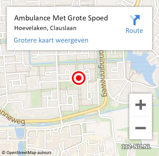 Locatie op kaart van de 112 melding: Ambulance Met Grote Spoed Naar Hoevelaken, Clauslaan op 5 december 2014 01:48