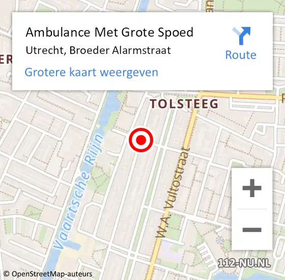 Locatie op kaart van de 112 melding: Ambulance Met Grote Spoed Naar Utrecht, Broeder Alarmstraat op 5 december 2014 02:19