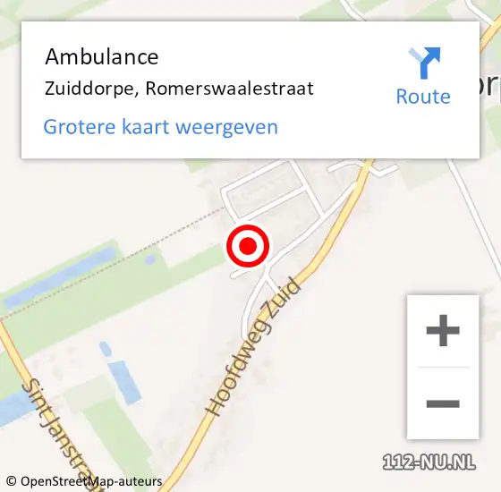 Locatie op kaart van de 112 melding: Ambulance Zuiddorpe, Romerswaalestraat op 23 oktober 2013 09:22