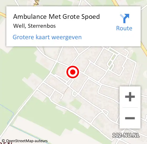 Locatie op kaart van de 112 melding: Ambulance Met Grote Spoed Naar Well, Sterrenbos op 5 december 2014 06:08