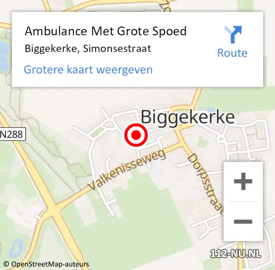 Locatie op kaart van de 112 melding: Ambulance Met Grote Spoed Naar Biggekerke, Simonsestraat op 5 december 2014 08:39