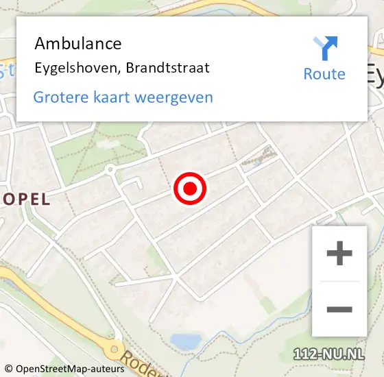 Locatie op kaart van de 112 melding: Ambulance Eygelshoven, Brandtstraat op 5 december 2014 10:19