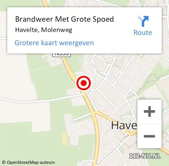 Locatie op kaart van de 112 melding: Brandweer Met Grote Spoed Naar Havelte, Molenweg op 5 december 2014 10:26