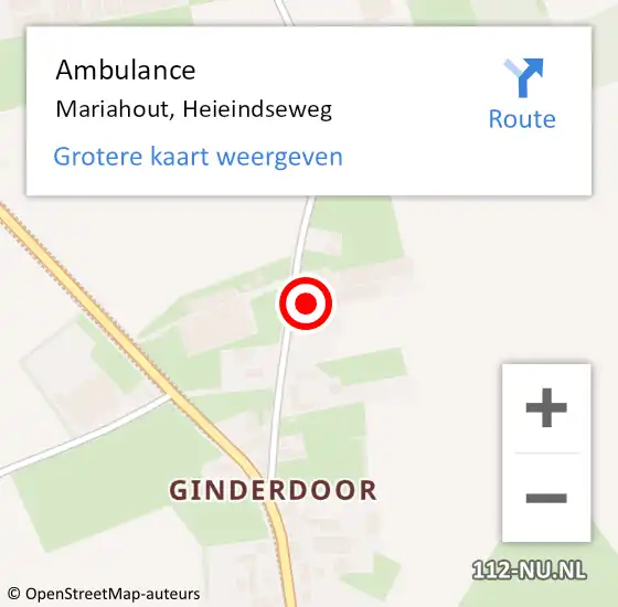 Locatie op kaart van de 112 melding: Ambulance Mariahout, Heieindseweg op 5 december 2014 10:31