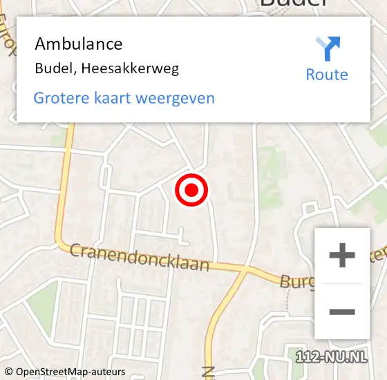 Locatie op kaart van de 112 melding: Ambulance Budel, Heesakkerweg op 5 december 2014 10:43