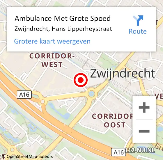 Locatie op kaart van de 112 melding: Ambulance Met Grote Spoed Naar Zwijndrecht, Hans Lipperheystraat op 5 december 2014 13:21