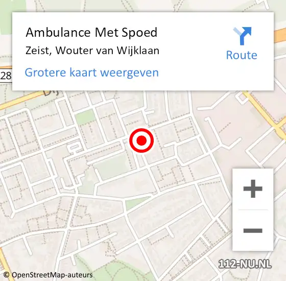 Locatie op kaart van de 112 melding: Ambulance Met Spoed Naar Zeist, Wouter van Wijklaan op 5 december 2014 13:25