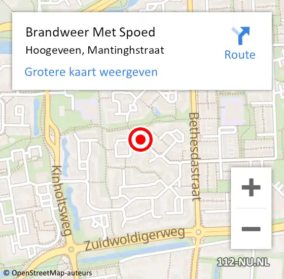 Locatie op kaart van de 112 melding: Brandweer Met Spoed Naar Hoogeveen, Mantinghstraat op 5 december 2014 13:53