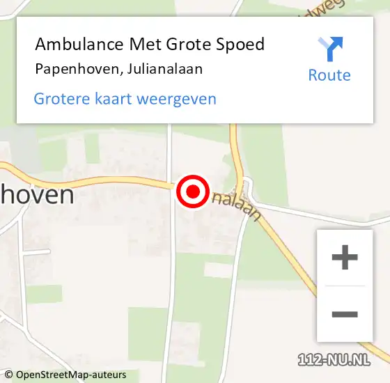 Locatie op kaart van de 112 melding: Ambulance Met Grote Spoed Naar Papenhoven, Julianalaan op 5 december 2014 14:20
