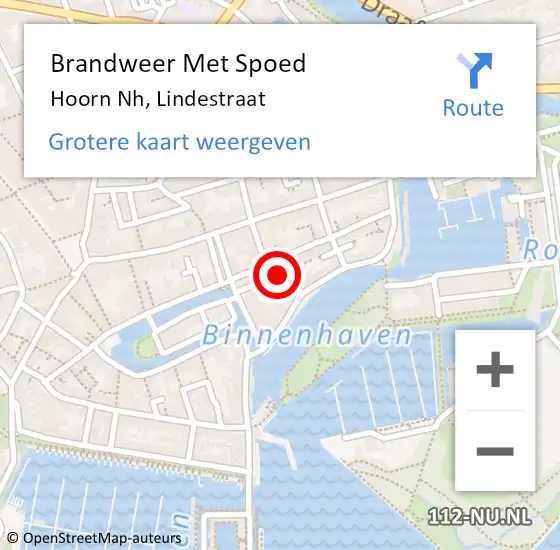 Locatie op kaart van de 112 melding: Brandweer Met Spoed Naar Hoorn Nh, Lindestraat op 5 december 2014 14:30