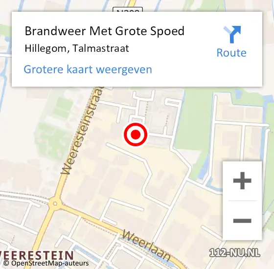 Locatie op kaart van de 112 melding: Brandweer Met Grote Spoed Naar Hillegom, Talmastraat op 5 december 2014 16:32