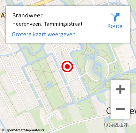 Locatie op kaart van de 112 melding: Brandweer Heerenveen, Tammingastraat op 5 december 2014 16:55