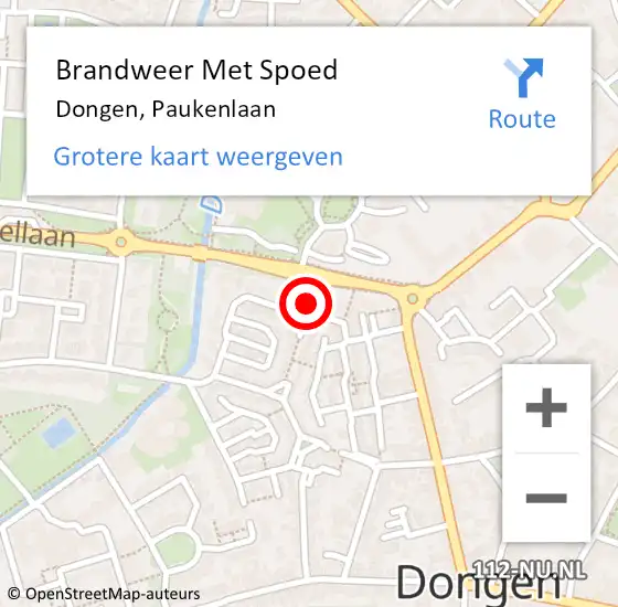 Locatie op kaart van de 112 melding: Brandweer Met Spoed Naar Dongen, Paukenlaan op 5 december 2014 17:04