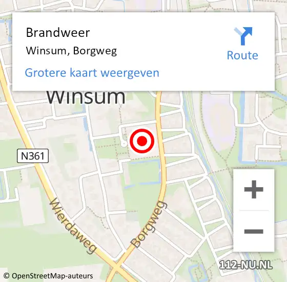 Locatie op kaart van de 112 melding: Brandweer Winsum, Borgweg op 5 december 2014 17:59