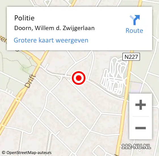 Locatie op kaart van de 112 melding: Politie Doorn, Willem d. Zwijgerlaan op 23 oktober 2013 10:47