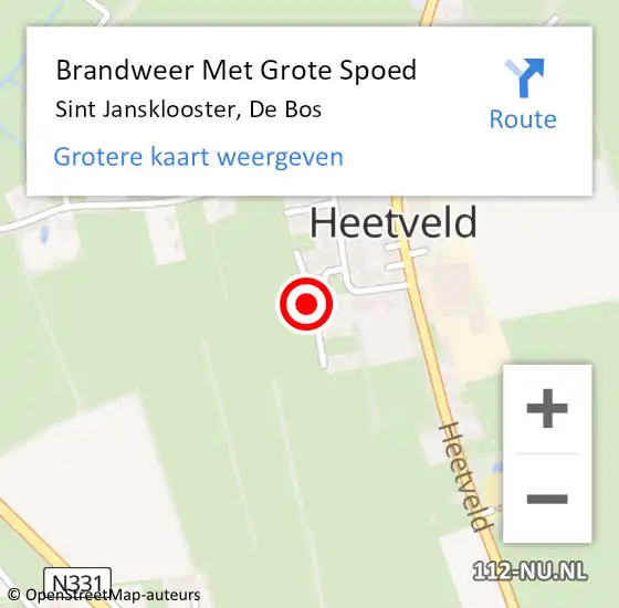 Locatie op kaart van de 112 melding: Brandweer Met Grote Spoed Naar Sint Jansklooster, De Bos op 5 december 2014 19:50