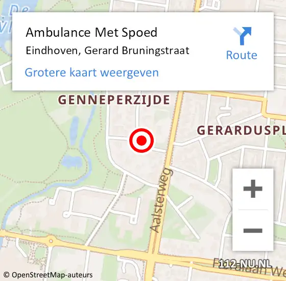 Locatie op kaart van de 112 melding: Ambulance Met Spoed Naar Eindhoven, Gerard Bruningstraat op 5 december 2014 20:08