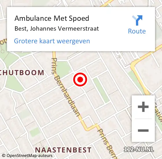 Locatie op kaart van de 112 melding: Ambulance Met Spoed Naar Best, Johannes Vermeerstraat op 5 december 2014 20:26