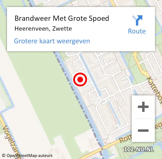 Locatie op kaart van de 112 melding: Brandweer Met Grote Spoed Naar Heerenveen, Zwette op 5 december 2014 21:05