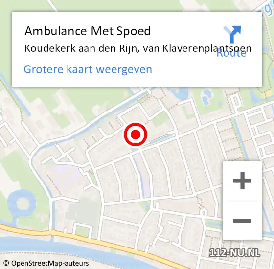 Locatie op kaart van de 112 melding: Ambulance Met Spoed Naar Koudekerk aan den Rijn, van Klaverenplantsoen op 5 december 2014 21:13