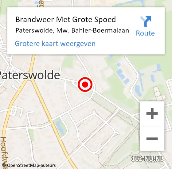Locatie op kaart van de 112 melding: Brandweer Met Grote Spoed Naar Paterswolde, Mw. Bahler-Boermalaan op 5 december 2014 23:55