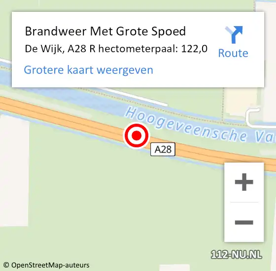 Locatie op kaart van de 112 melding: Brandweer Met Grote Spoed Naar De Wijk, A28 R hectometerpaal: 125,1 op 6 december 2014 00:20