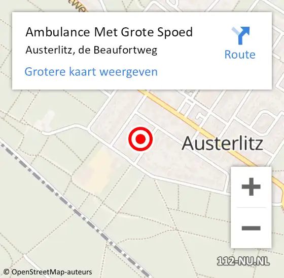 Locatie op kaart van de 112 melding: Ambulance Met Grote Spoed Naar Austerlitz, de Beaufortweg op 6 december 2014 02:45