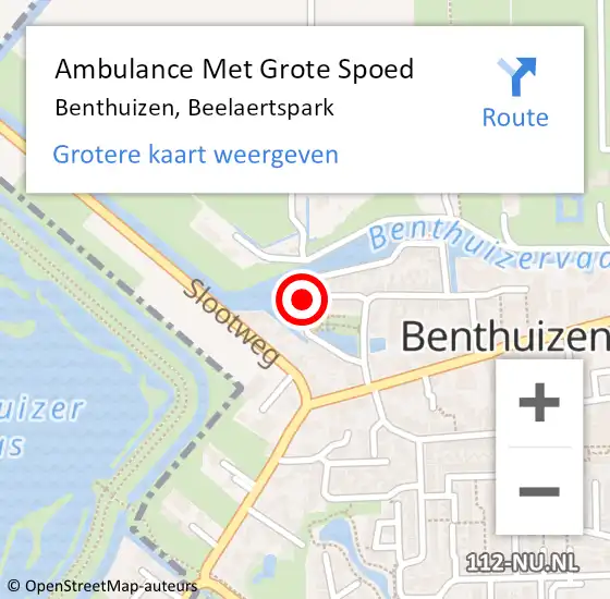 Locatie op kaart van de 112 melding: Ambulance Met Grote Spoed Naar Benthuizen, Beelaertspark op 6 december 2014 06:54