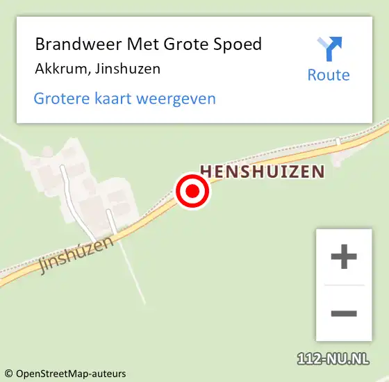 Locatie op kaart van de 112 melding: Brandweer Met Grote Spoed Naar Akkrum, Jinshuzen op 6 december 2014 08:17