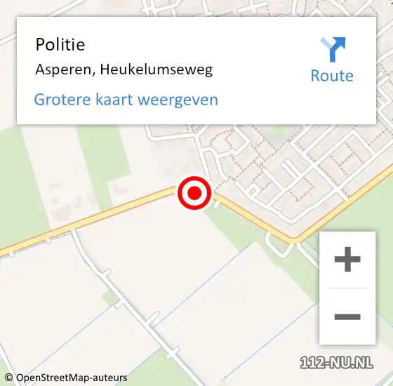 Locatie op kaart van de 112 melding: Politie Asperen, Heukelumseweg op 6 december 2014 08:41