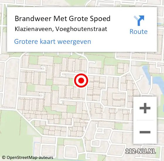 Locatie op kaart van de 112 melding: Brandweer Met Grote Spoed Naar Klazienaveen, Voeghoutenstraat op 6 december 2014 09:05