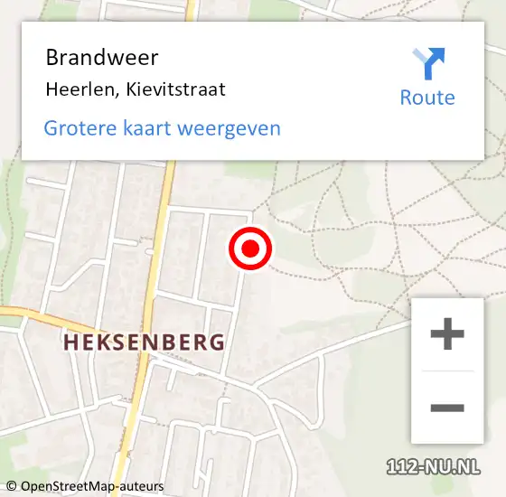 Locatie op kaart van de 112 melding: Brandweer Heerlen, Kievitstraat op 6 december 2014 09:48