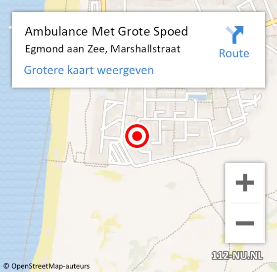 Locatie op kaart van de 112 melding: Ambulance Met Grote Spoed Naar Egmond aan Zee, Marshallstraat op 6 december 2014 09:58