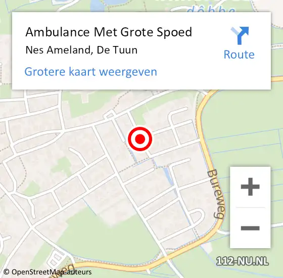 Locatie op kaart van de 112 melding: Ambulance Met Grote Spoed Naar Nes Ameland, De Tuun op 6 december 2014 10:43