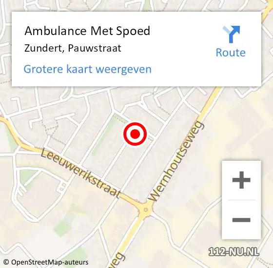 Locatie op kaart van de 112 melding: Ambulance Met Spoed Naar Zundert, Pauwstraat op 6 december 2014 11:03