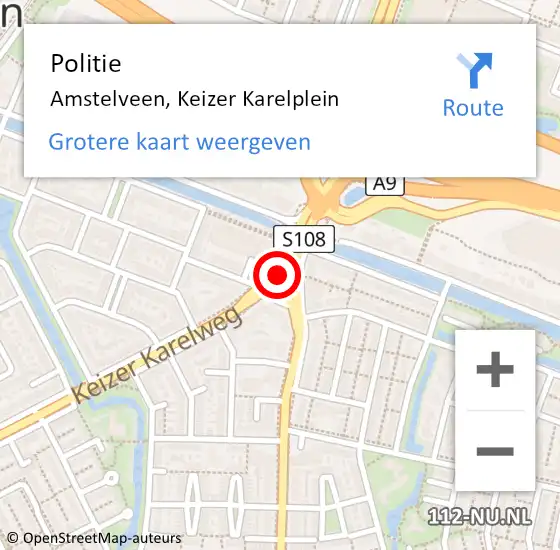 Locatie op kaart van de 112 melding: Politie Amstelveen, Keizer Karelplein op 6 december 2014 11:40