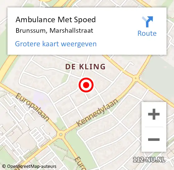 Locatie op kaart van de 112 melding: Ambulance Met Spoed Naar Brunssum, Marshallstraat op 6 december 2014 11:51